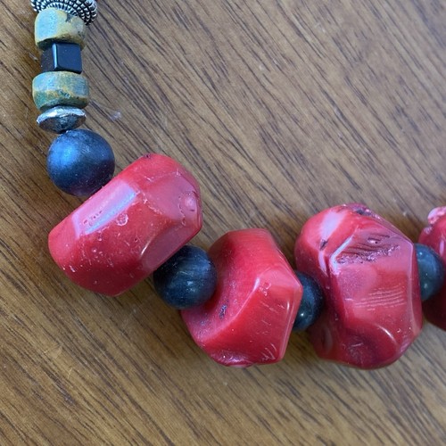 Vintage Navajo Chunky Red Coral & Turquoise Necklace 19" Native American - Picture 7 of 15