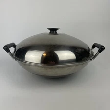 Vintage CookTime Stainless Steel Wok w/ Lid & Copper Bottom Gas Stove Compatible