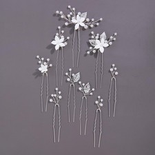 Handmade Pearl Bridal Wedding Hair Pins 9Pcs White Flower Pearls Clips Bridal...