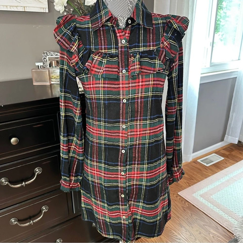 Blue Rain Ruffle Plaid Shirt Dress Size S (NWT) - Image 2 of 4