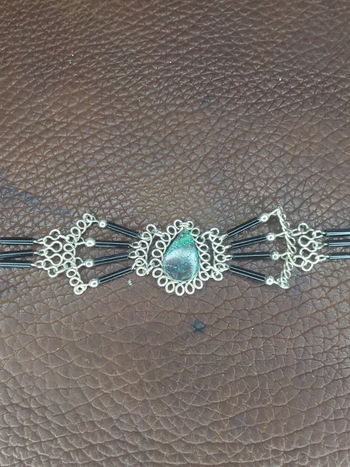 Pulsera Peruana Crisocola Piedra Semipreciosa Boho Hecha a Mano Étnico Arte Popular Foto 3 de 4