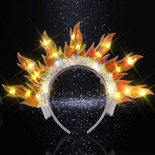 JAKAWIN Light Up Sun Headband LED Flame Headpiece Fire Costume Rave Hair Acce...