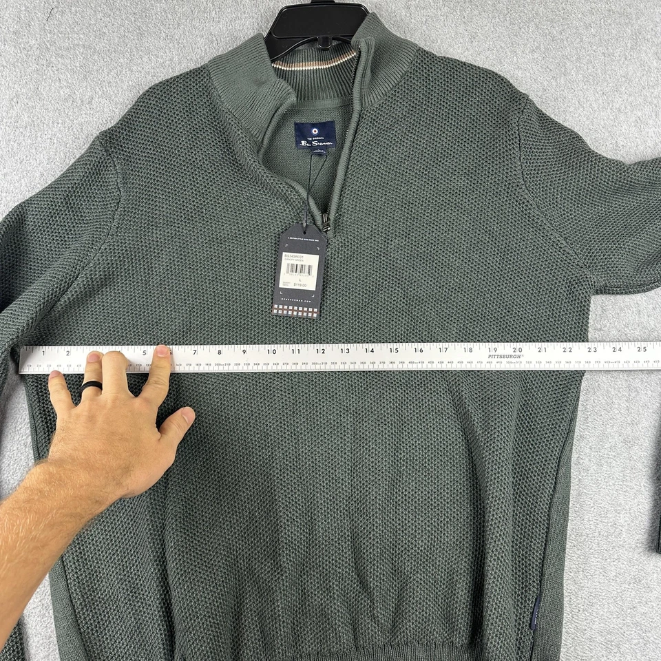Suéter Ben Sherman Para Hombres Grande Verde Media Cremallera Pullover Toldo Tejido Texturizado Nuevo Foto 4 de 4