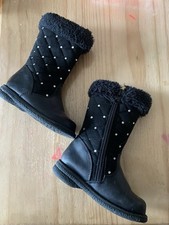 Toddler Girl Shoes Size 6 Black Boots Faux Fur Lined Zip Up Rhinestones