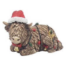 Weihnachten Hughie Highland Kuh mit Kalb mit Weihnachtsbeleuchtung Ornament Figur