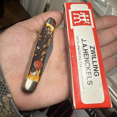 ZWILLING  J.A. HENCKELS HK 2 S 3 Blade Folding Knife Stag Handle in Box NEW