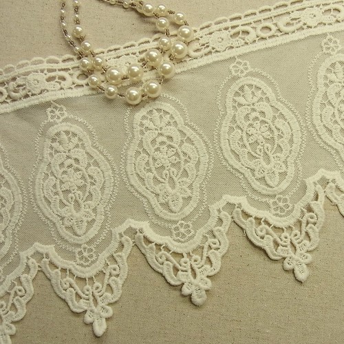 Vintage Style Embroidered Tulle Lace Trim Double Edged Fabric Flower 15.5cm Wide