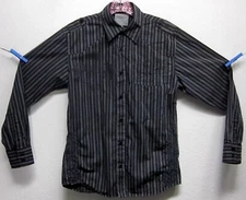 ROAR Mens Shirt (M) "Renegades Of Glory" Black Striped Embroidered Long Sleeve