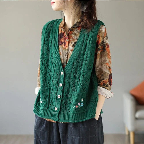 Maglione maglione donna maglia bottoni top cardigan smanicato gilet - Foto 5 di 15