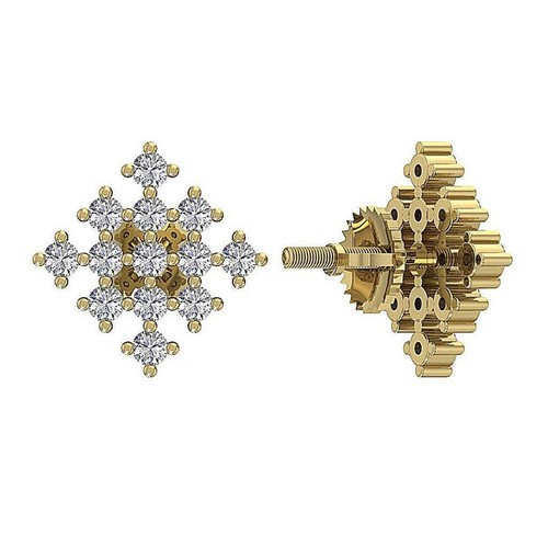 Fashion Earrings Screw Back Natural Round Cut Diamond I1 G 0.50Ct 14K Solid Gold - Picture 7 of 12