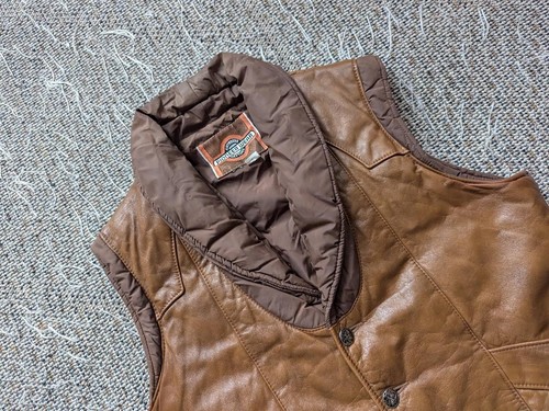 vintage PIONEER WEAR leather PUFFER VEST western S brown 38 cowboy winter - Picture 3 of 10