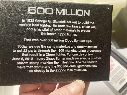 #47,925 ~2012 Zippo - 500 Million Limited Edition - New - Picture 8 of 9