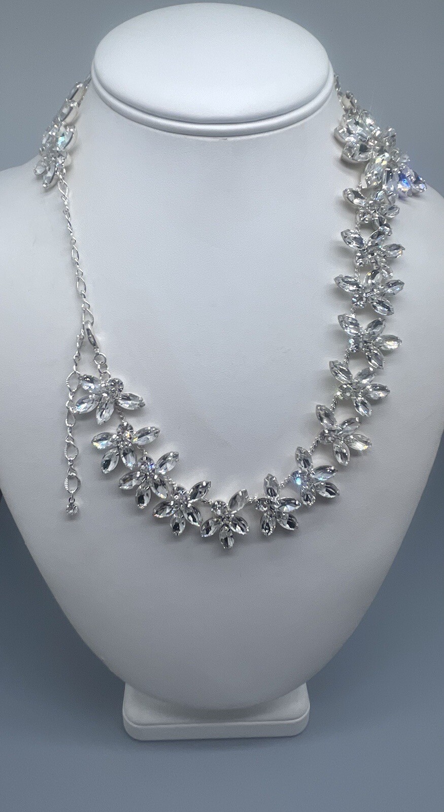 Silver Tone White Rhinestone Statement Necklace - image 3