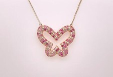 Sophia By Design 14K Gold Diamond Pink Sapphire Ruby Butterfly Pendant Necklace