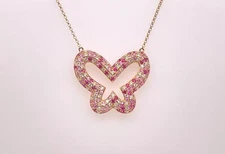 Sophia By Design 14K Gold Diamond Pink Sapphire Ruby Butterfly Pendant Necklace