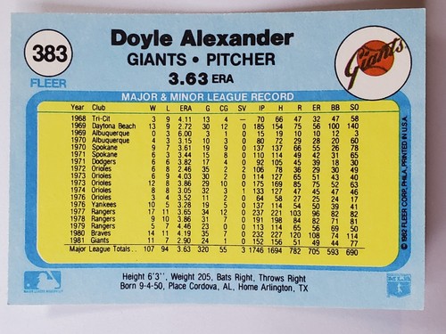 You Pick Your Cards ⚾ 1982 Fleer 1-385 ⚾ Baseball Set Builder card ⚾ - Picture 506 of 511