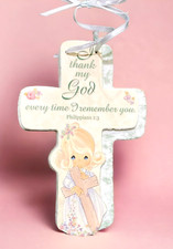 Precious Moments Religious Cross Gift I Thank God 2002 Porcelain Wall Hanging