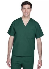 Harriton Unisex Green Scrubs Top V-Neck Cotton Blend Size Large New With Tag