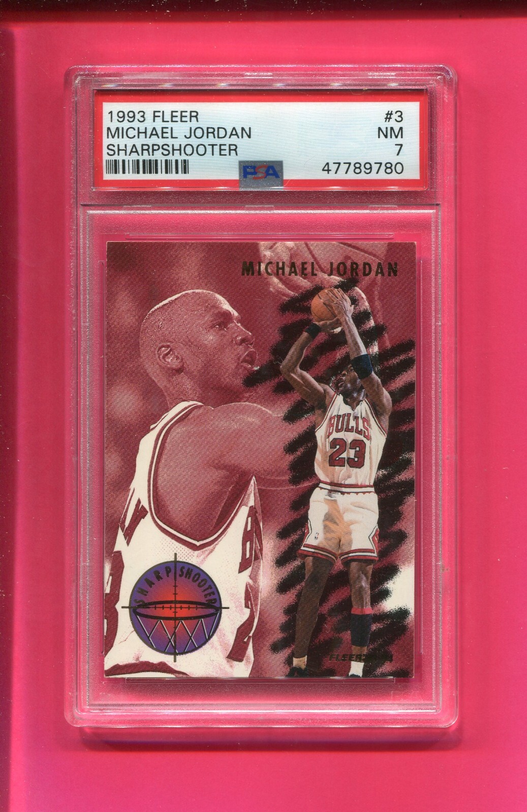 MICHAEL JORDAN CHICAGO BULLS 1993 FLEER BASKETBALL SHARPSHOOTER #3 NBA PSA 7 NM