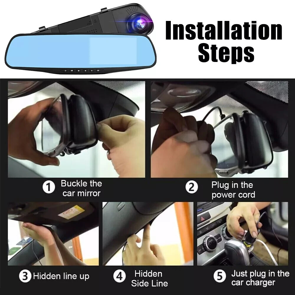 4.3 Inch 1080P Driving Recorder Car Rearview Mirror Dual Lens Dash Camera Video