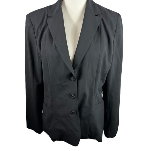 Elie Tahari US Women's Sz 14 Wool Blend Black Blazer 3-Button Notch Lapel Office - Picture 2 of 19