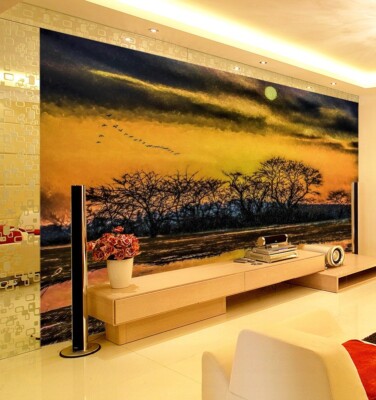 3D Sunset Lake Trees G4803 Wallpaper Wall Murals Removable Self-adhesive Honey