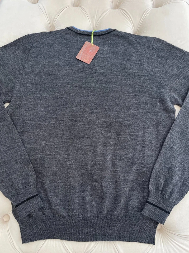 Men's ETRO Milano Pullover Wool Knit Logo Crew Neck Dark Gray Sweater L size - Image 2 of 4
