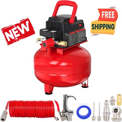 Compresor de aire portátil de 3 galones, 110 PSI, sin aceite, con kit de 11 acce