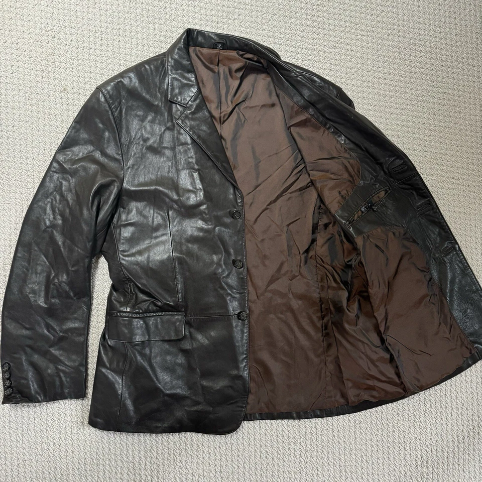 Chaqueta de cuero de piel de cordero suave marrón 44R Tallia Uomo para hombre Foto 4 de 4