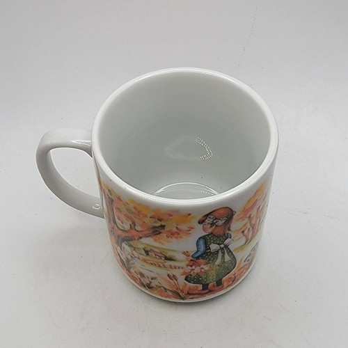 Vintage Ceramic Mug Girl Green Dress Japan Brown Orange Trees 3.25"H - Picture 5 of 7