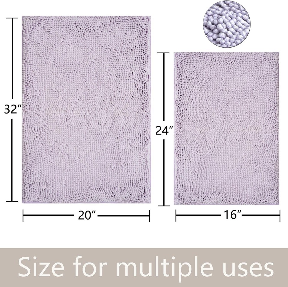 Purple Bathroom Rug Set 2 Piece, Chenille Non Slip Bath Mat Set