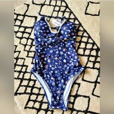 NWT Stanlice Navy Micro Floral Criss Cross Back One Piece Swimsuit Size S