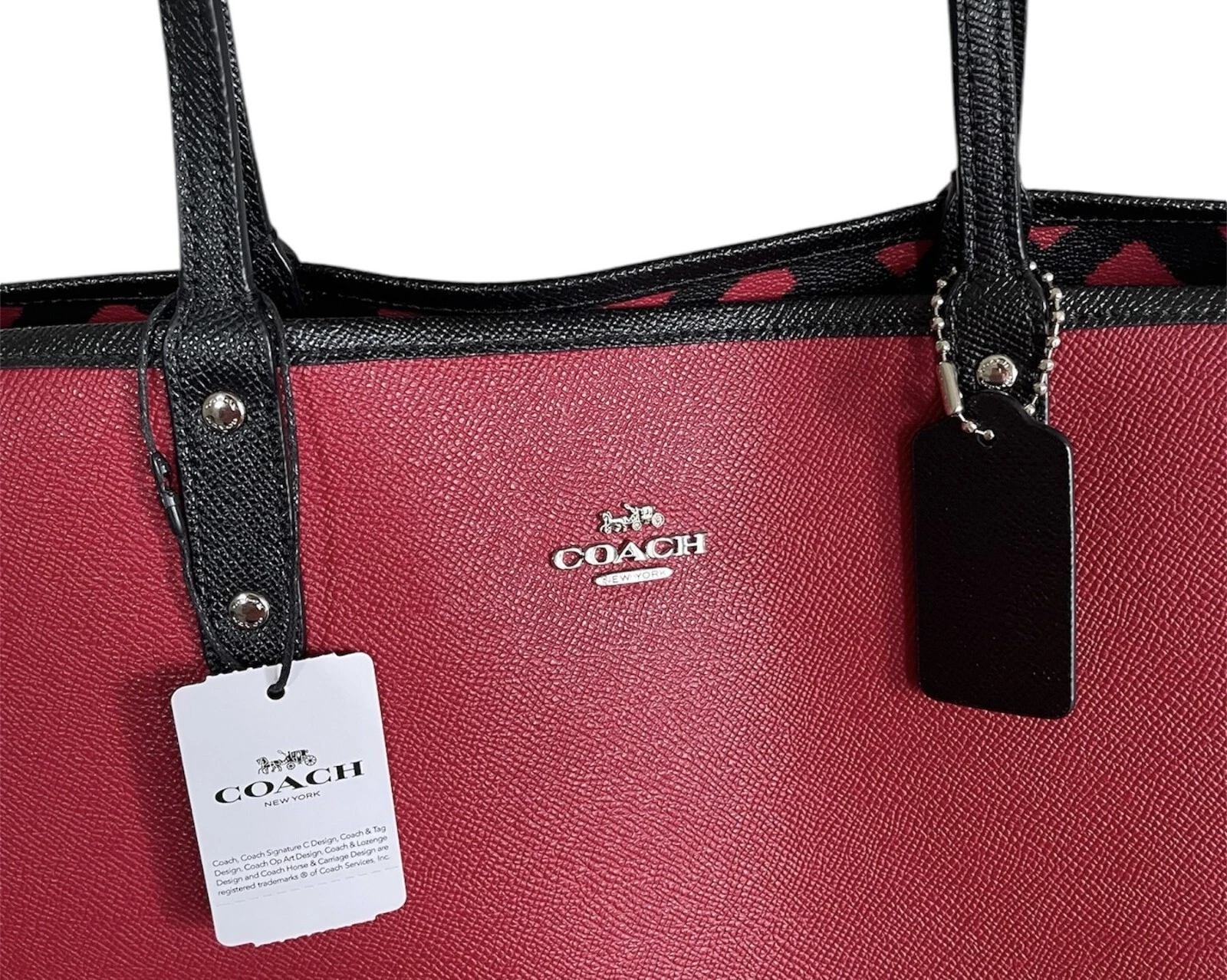 Borsa Coach reversibile grande rossa e nera da città nuova con etichetta