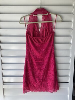 Wet Seal Y2K NWT Hot Pink Barbiecore Lace Halter Dress Size Small | eBay
