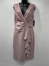 JESSICA HOWARD Women's Blush Sequined V Neck Sleeveless Ruffled Dress Size 12