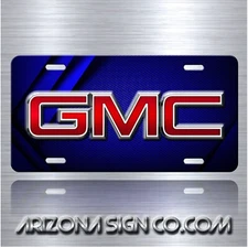 GMC Inspired Art on Blue Simulated Carbon Fiber Aluminum License Plate