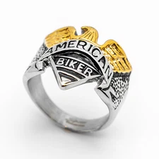 Old School Biker American Biker Eagle Ring TwoTone Goldtone & Stainless Steel 77