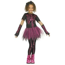 Fun World Girl's Size M 7-8 4 Piece Glitter Skeleton Halloween Dress Up Costume
