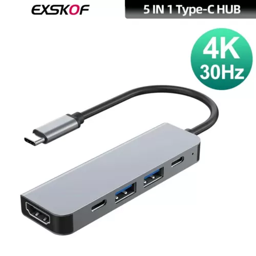For Laptop 5 in 1 USB C HUB 4K 30Hz PD100W Dock USB-C 3.1 Splitter Type-C to HDM