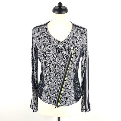 Airfield Jacke Damen Gr. 38 Schwarz Weiß Neon Grün Slim Viskose Stretch Leicht