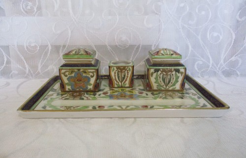 Antique Noritake Porcelain Four Piece Inkstand - Picture 2 of 13