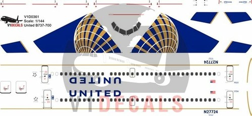 Calcomanías V1 Boeing 737-700 United Airlines para kit de avión modelo 1/144 Revell - Imagen 3 de 8