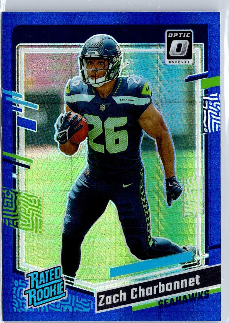 Zach Charbonnet 2023 Donruss Optic Purple Shock Prizm Rated Rookie RC #294