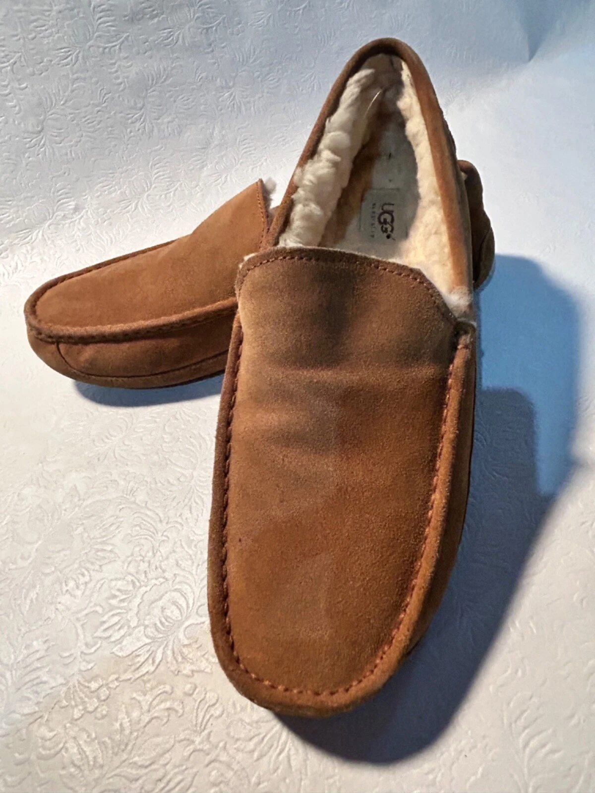 UGG Ascot Ciabatte Moc Castagno Scamosciato Shearling Uomo Taglia 13