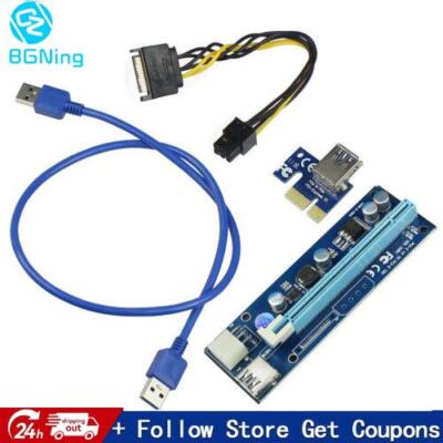 PCI Express Riser Card 1x To 16x Adapter PCIE SATA 6Pin Power Cable For Miner