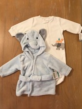 New Carter's  Hudson Baby Gown  Hooded Robe Lt Blue  White Size 0-9 Months