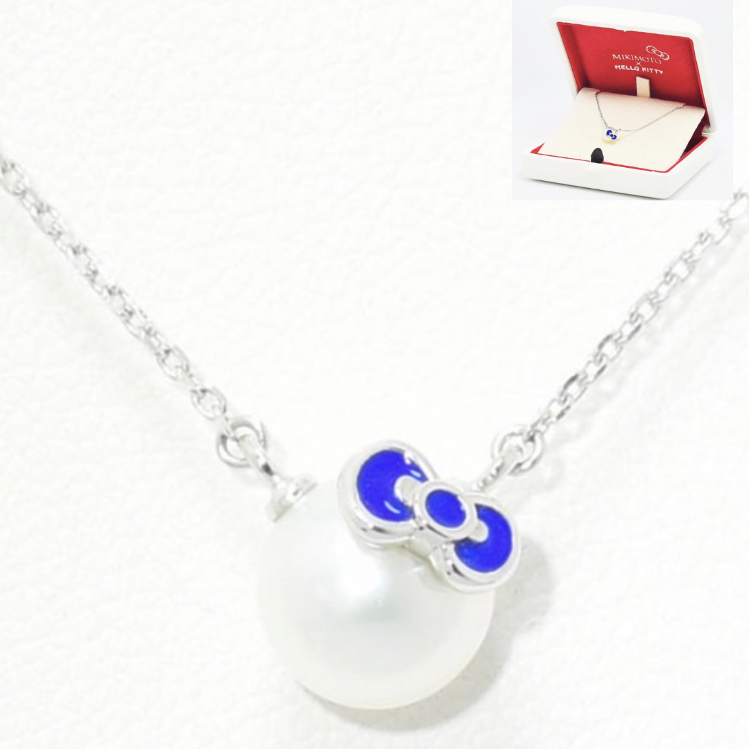 希少ミキモトx hallo kittyコラボネックレス Mikimoto×Hello Kitty Collaboration Necklace Blue Ribbon