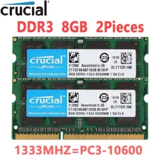 Crucial 16GB Kit 2 x 8GB DDR3 1333 MHz PC3-10600 Laptop RAM Sodimm Memory 1.5V
