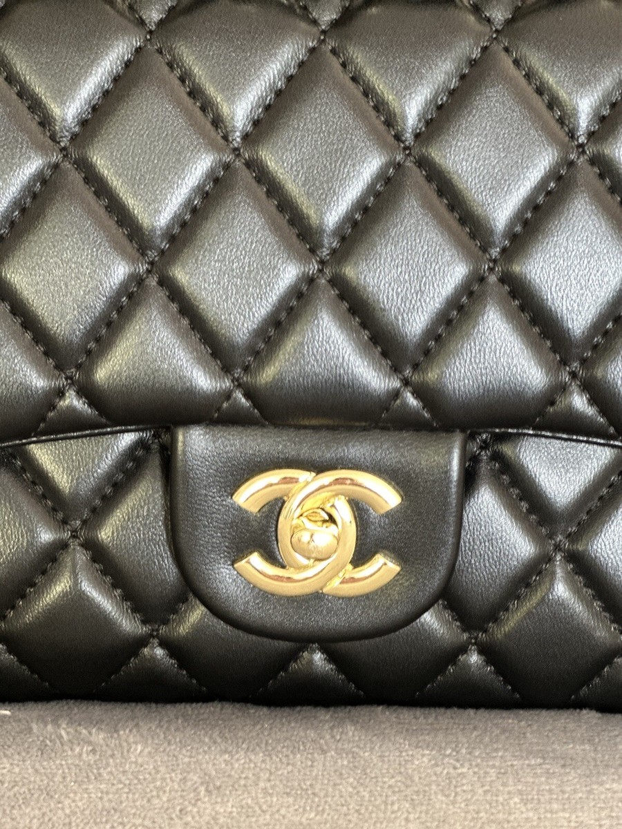 CHANEL Classic Handbag, Lambskin & Gold- Tone Metal, Black