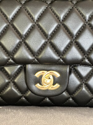 CHANEL Classic Handbag, Lambskin & Gold- Tone Metal, Black